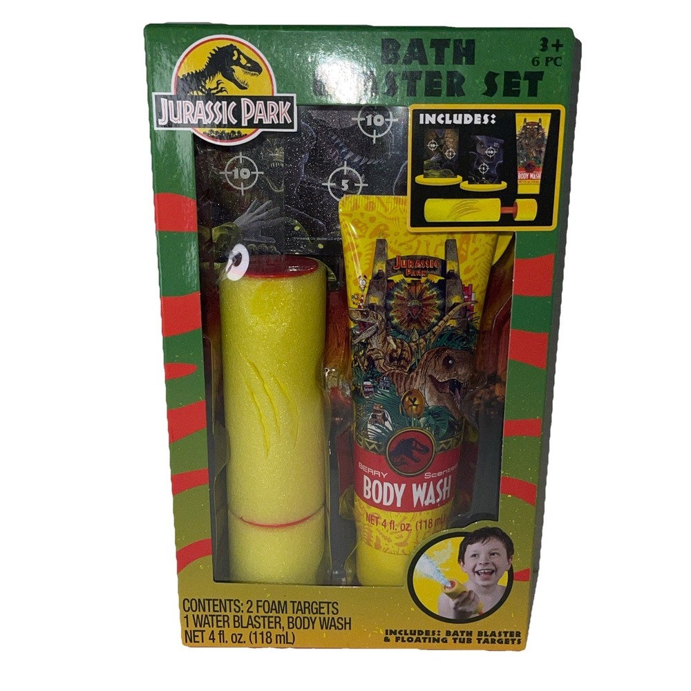Jurassic Park Collectible Bath Set Body Wash Toy Water Blaster Floating Targets